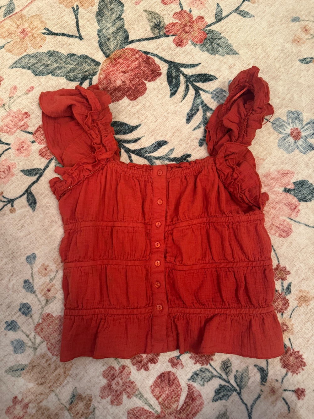 Rockin' C Gauze Ruffle Top in rust/burnt orange